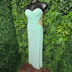 Women‎ Dress 12 Aqua Blue Formal Gown Pleated Beaded Sequin Royal Queen 1086